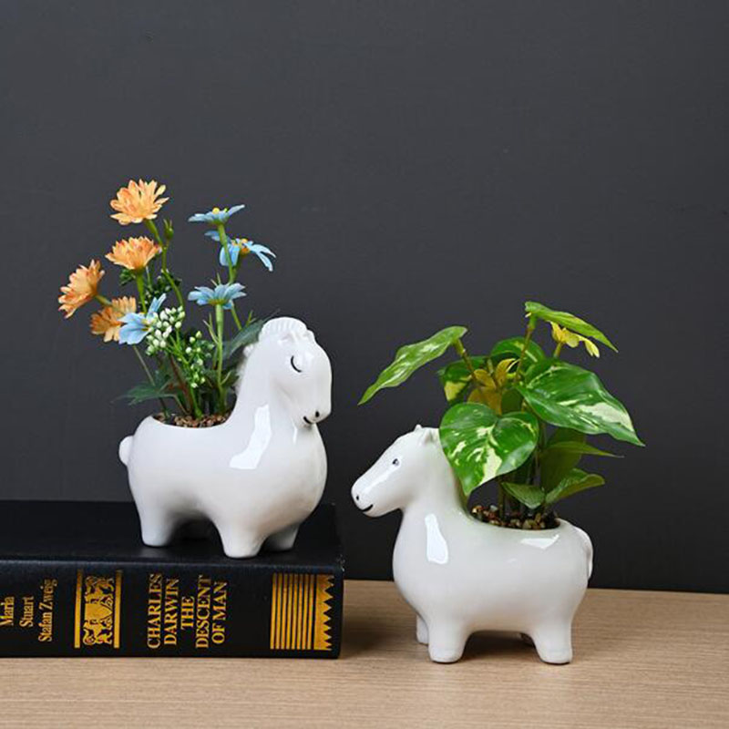 White Porcelain Creative Horse - Bonsai Garden Art ulasan dan harga